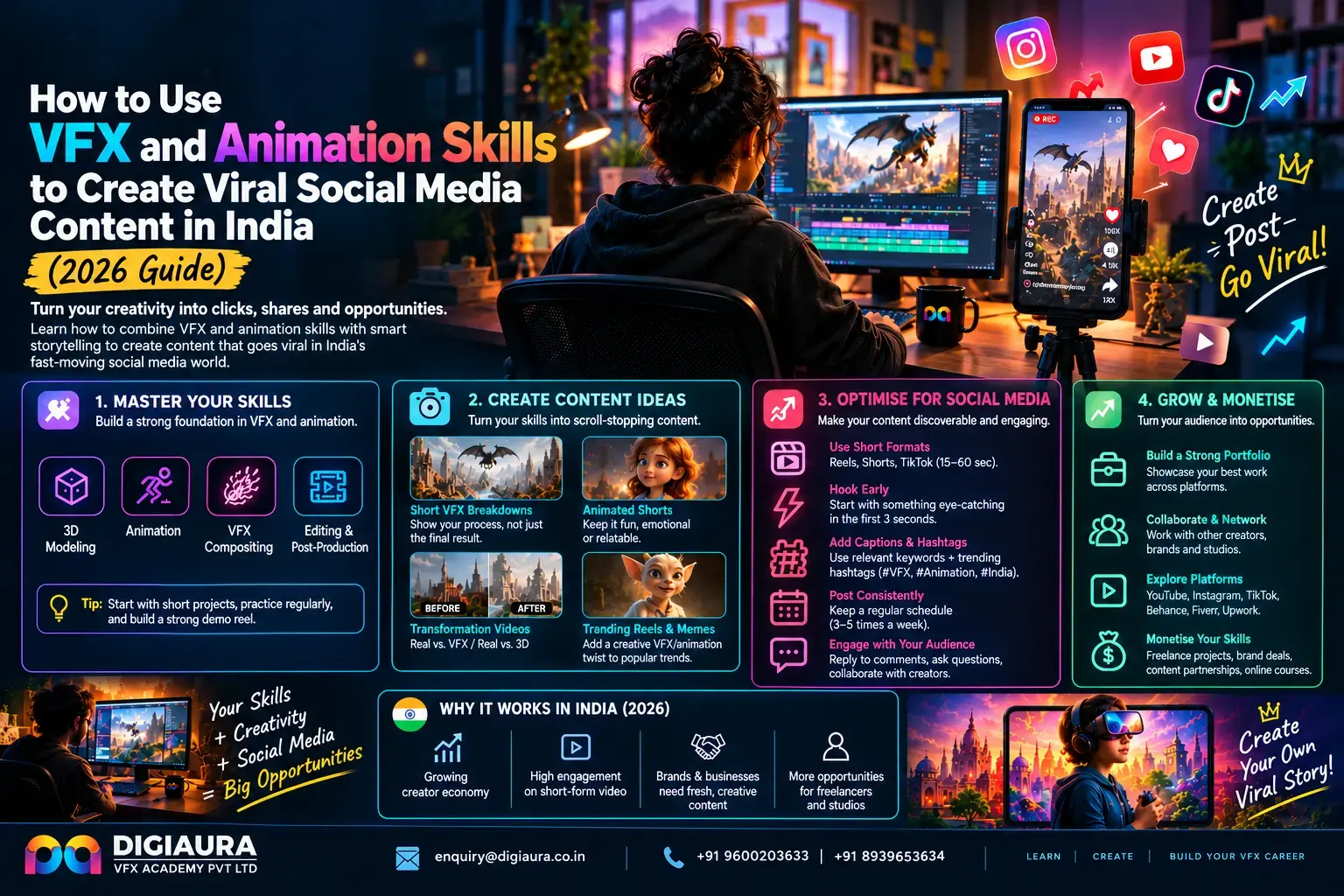 How to Use VFX and Animation Skills to Create Viral Social Media Content in India (2026 Guide)
